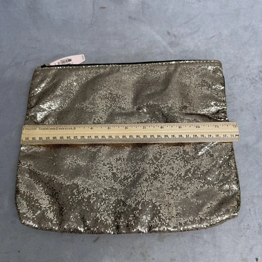 Victoria's Secret Sequin Makeup Cosmetic Bag Zipper Pouch Gold Mirror NWT